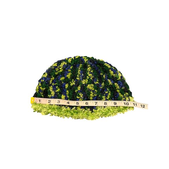 Handmade Crocheted Blue Green Beanie Hat & Fringed Scarf - Picture 3 of 5